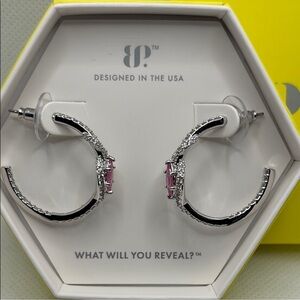 BP Silver and Pink Crescent Hoop Earrings